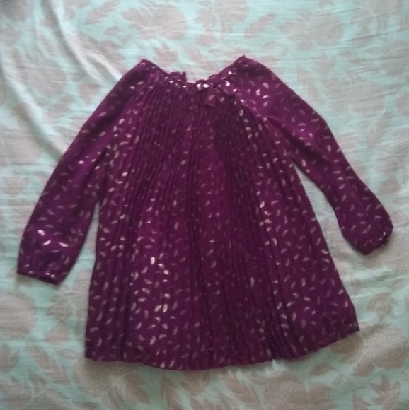 Gorgeous purple pleated dress with gold feathers - Picture 5 of 8